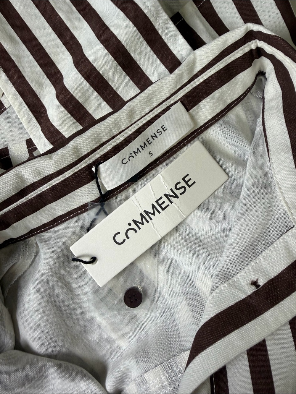 Commense Brown Ivory Striped Linen Blend Tie Waist Maxi Midi Dress Small NWT - Picture 6 of 8